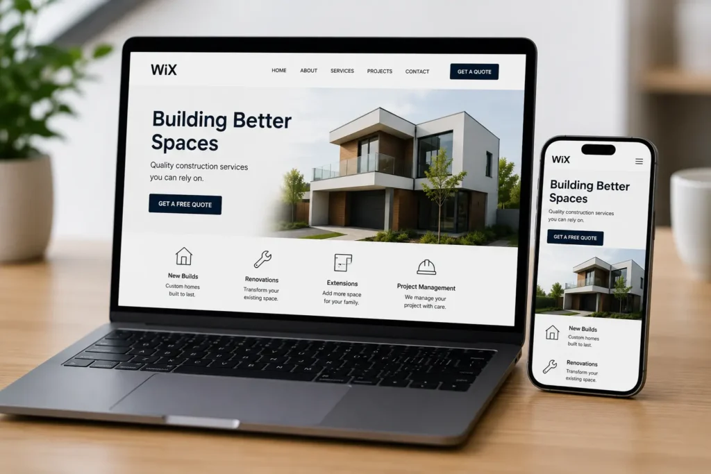 Mobile-responsive Wix website displayed on laptop and smartphone